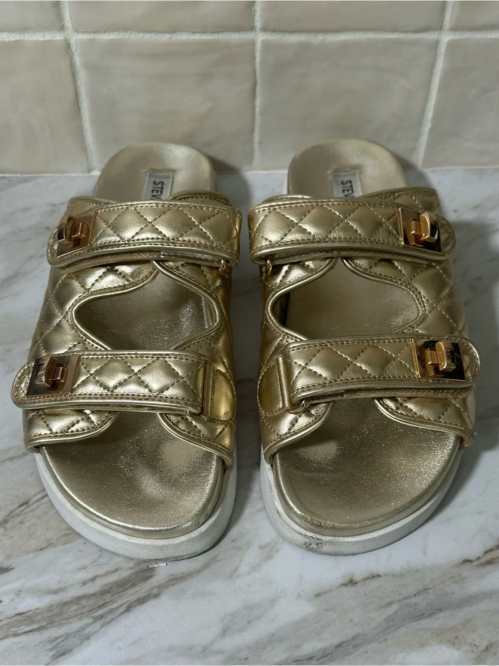 Steve Madden Schmona gold slide sandals-7